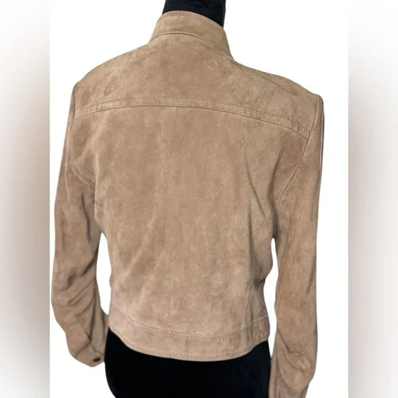BCBGMAXAZRIA Tan Leather Moto Jacket Women’s Size M | Suede Finish - Picture 5 of 8